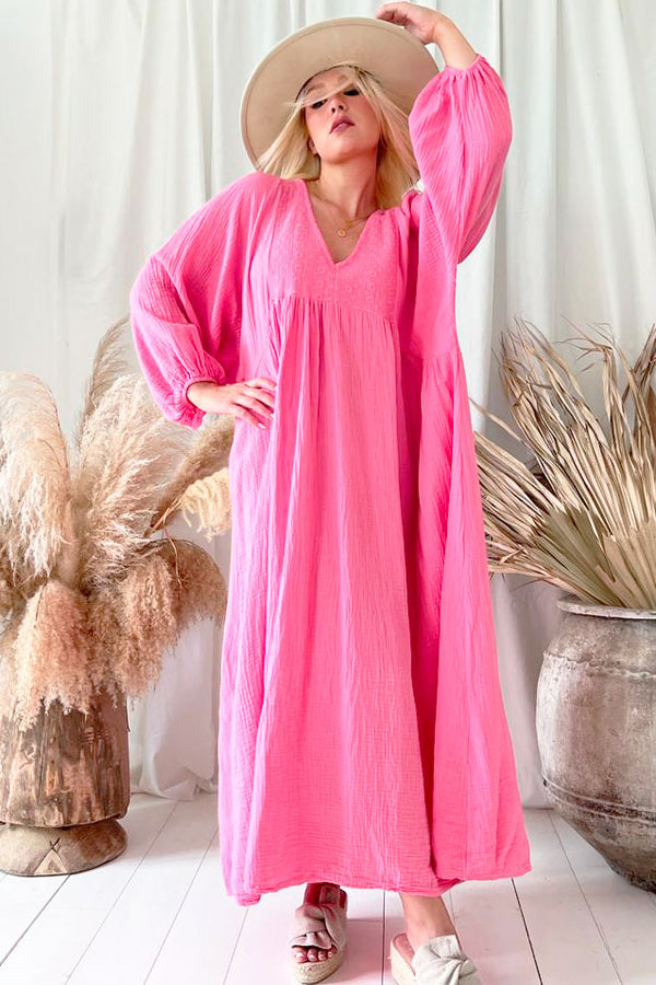 Adrienne cotton dress, miami pink
