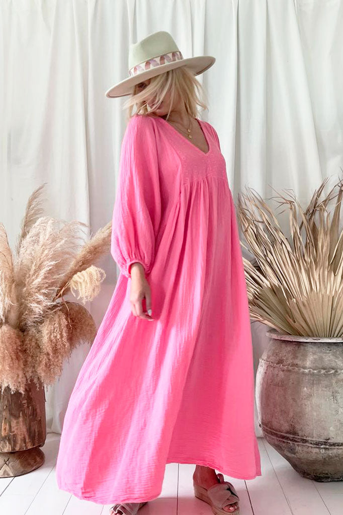 Adrienne cotton dress, miami pink