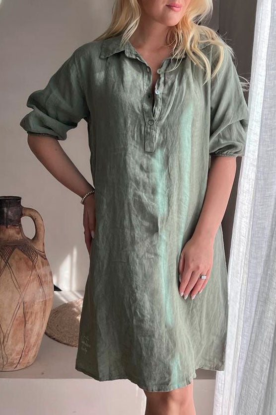 Antica linen dress, khaki