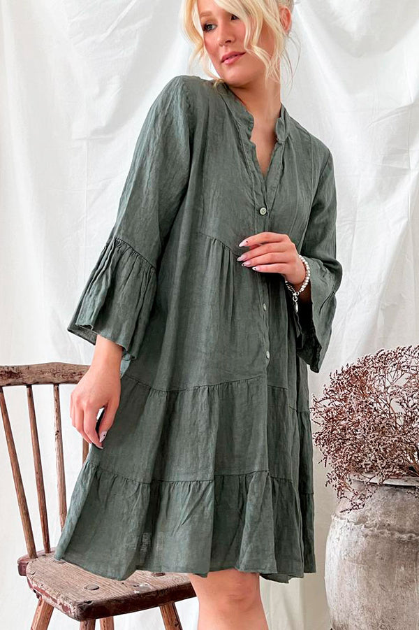 Ashley linen dress, khaki green