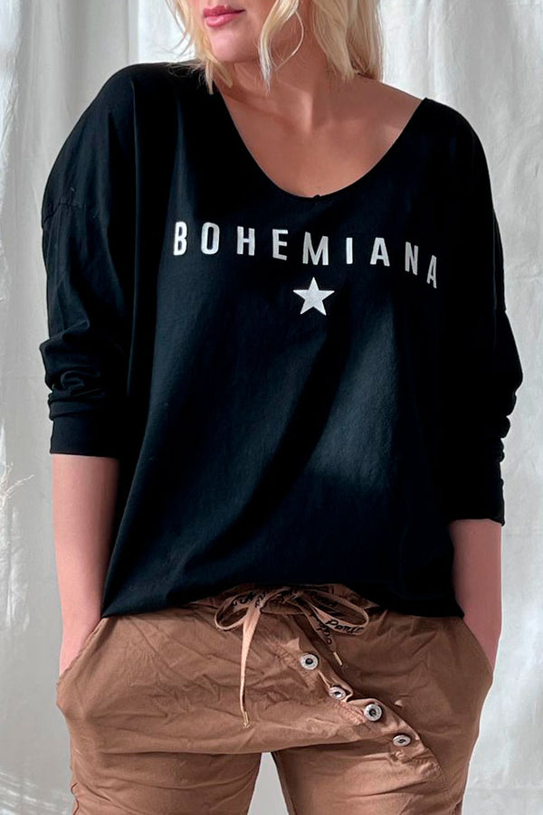 Bohemiana star long sleeve top, black