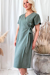 Claire linen dress, camo green