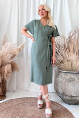 Claire linen dress, camo green