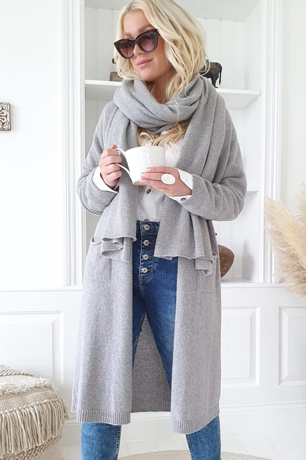Cozy cashmere knit jacket, grey