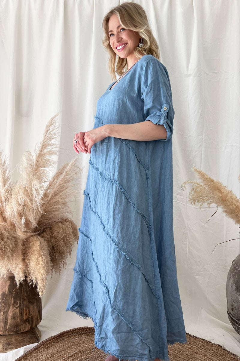 Edda linen dress. blue