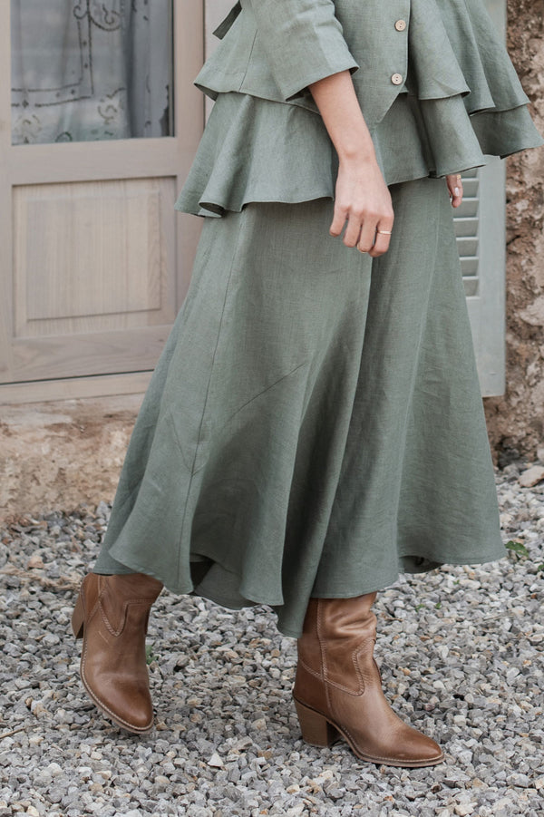Explorer linen skirt, camo green