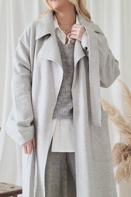 Flowy slit wool coat, grey