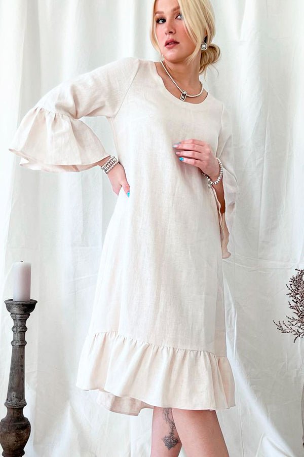 Juliet linen dress long, cream