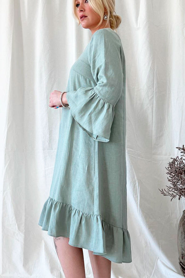 Juliet linen dress long, pastel green