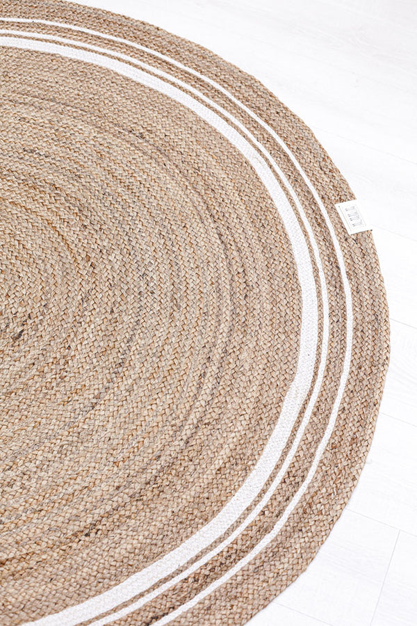 White stripe jute rug 160cm, natural