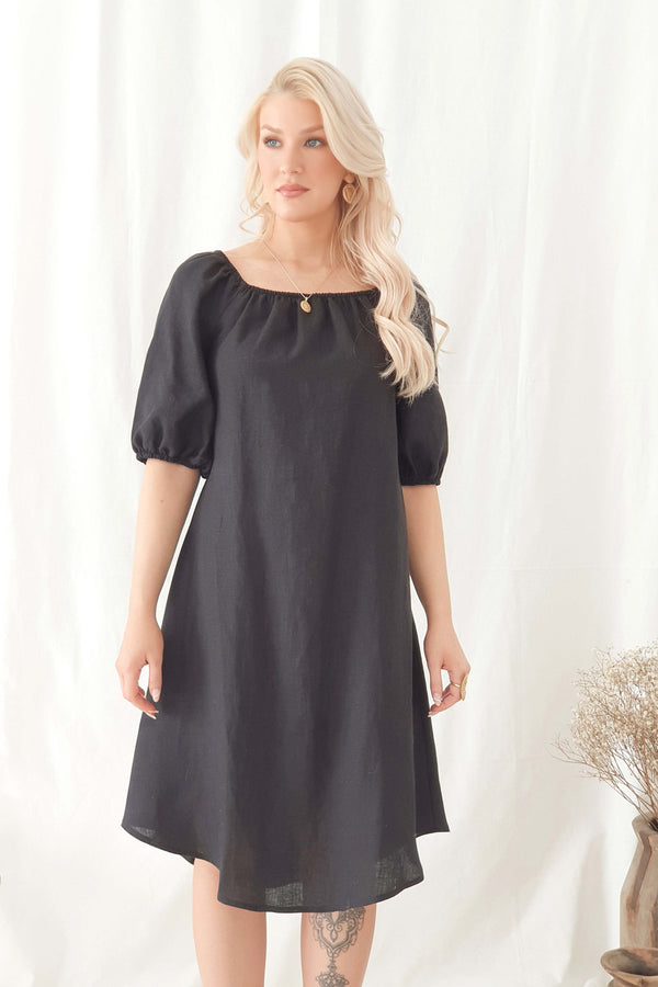 Louise linen dress, black