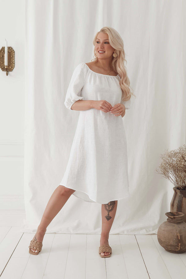 Louise linen dress, white