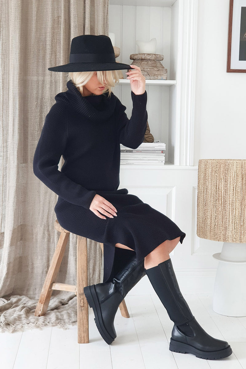 Maia polo knit dress, black