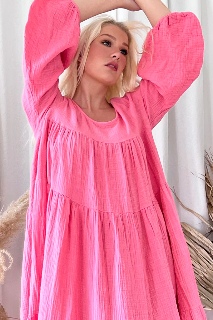 Rosanna cotton dress, miami pink