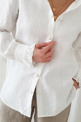 Ruffle exclusive linen shirt, white