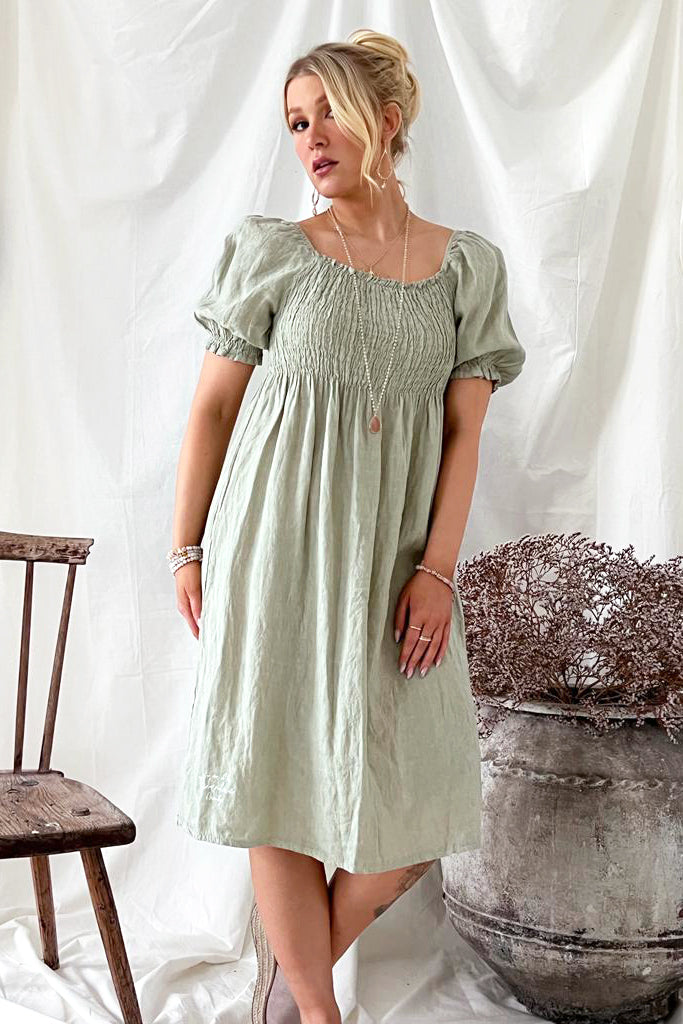 Shannon linen dress, pastel green