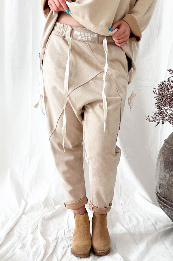 Light suede joggers, sand