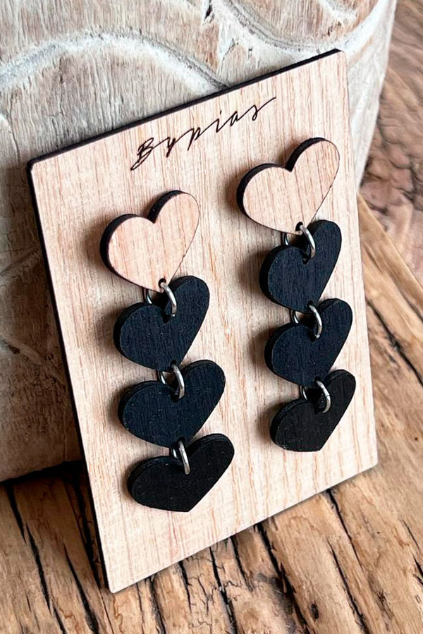 Oak heart earrings, black
