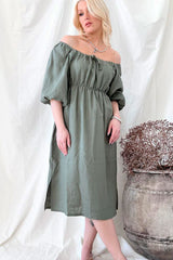 Vivienne linen dress, camo green