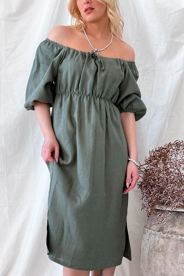 Vivienne linen dress, camo green